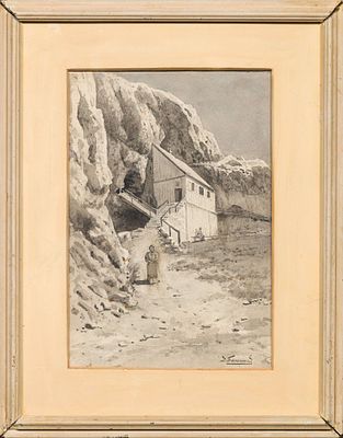 Пахомов Дмитрий Александрович (1872-1924). Дом в горах. Конец XIX - начало ХХ века. Бумага 