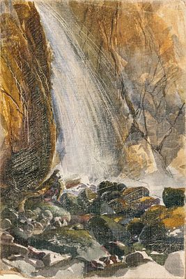 Гросицкий Сергей Николаевич (1876-1933). Водопад. 1901. Холст, акварель. 24 х 16 см. Холст без 