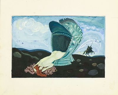 Неизвестный художник. Россия. Сон рыцаря. Середина ХХ века. Бумага, смешанная техника. 27 х 33 