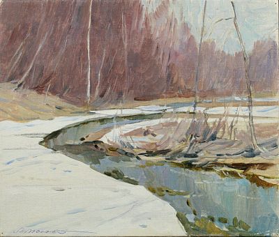 Маторин Михаил Владимирович (1901-1976). Апрельский день. 1950. Холст на картоне, масло. 21 х 