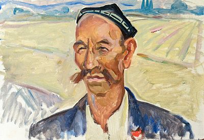 Неизвестный художник. Россия. Восточный мужчина. Середина ХХ века. Картон, масло. 34,5 х 50 см. 