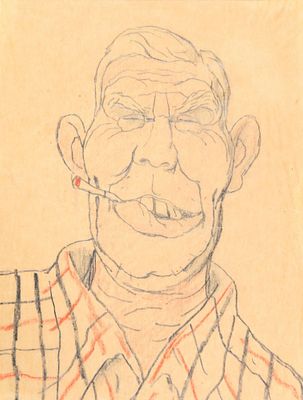 Саркисян Перч Ашотович (1922-1970). Рабочий с сигаретой. 1950-е. Калька, карандаш, цветной 