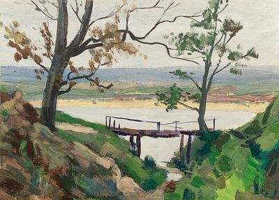 Кропивницкий Евгений Леонидович (1893-1979). Мостик в Коломенском. 1954. Картон, темпера. 25 х 