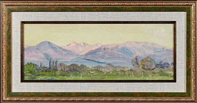 Барто Ростислав Николаевич (1902-1974). Вечер в горах. 1950-е. Картон, масло. 11 х 29,5 см. На 