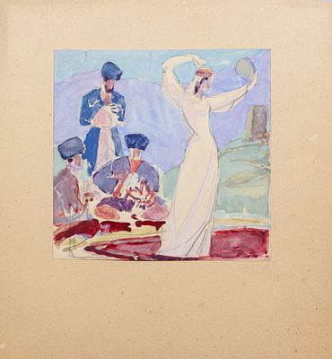 Сапач Николай Дмитриевич (1923–2010). Танец.1950-е - 1960-е. Бумага, гуашь. 14,5 х 15 см. На 