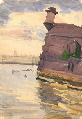 Неизвестный художник. Россия. Вид на Петропавловскую крепость. 1960-е - 1970-е. Бумага 