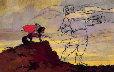 Панова Лия Леонидовна (р.1932). Елисей и ветер. Иллюстрация к диафильму "Сказка о мёртвой 