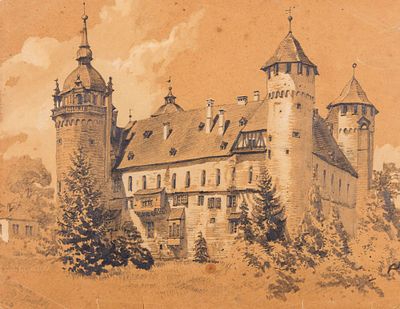 Ричард Хирам Санкей (Richard Hieram Sankey) (1829-1908). Замок Фюрстенау. 1855. Бумага 