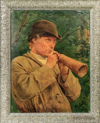 Павлов Василий Иванович (?) (1863-?). Пастух с жалейкой. Конец XIX века. Холст на картоне 