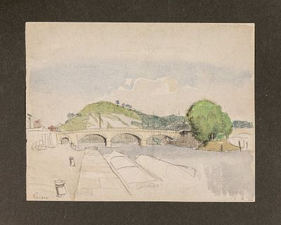 Неизвестный художник. Западная Европа. Пейзаж с мостом. Конец XIX- начало XX века. Бумага 