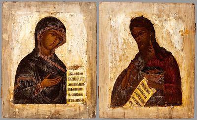 Иконы "Богоматерь" "Иоанн Предтеча" из деисусного чина. Россия. Старообрядческие мастерские. 
