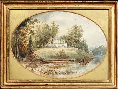 Неизвестный художник. Россия.(?). Павильон на берегу озера. 1853. Бумага, акварель. 23 х 33 см. 