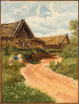 Неизвестный художник. Россия. Пейзаж с деревенской дорогой. Конец XIX века. Холст, масло. 33,5 