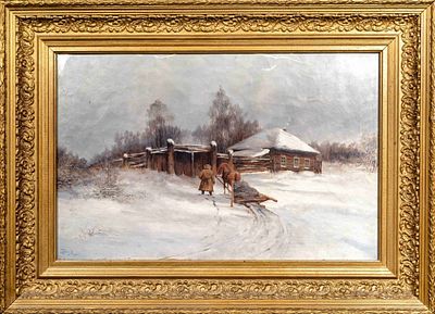 Неизвестный художник. Россия. Зимний пейзаж. Копия с работы Ю.Ю. Клевера. Конец XIX века. Холст 