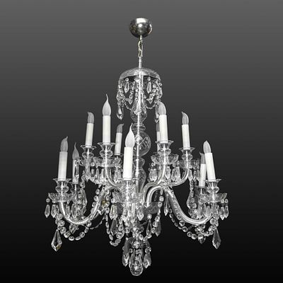 Lampadario in vetro di Boemia con brindoli - Lampadario in vetro di Boemia con brindoli h cm 102X82