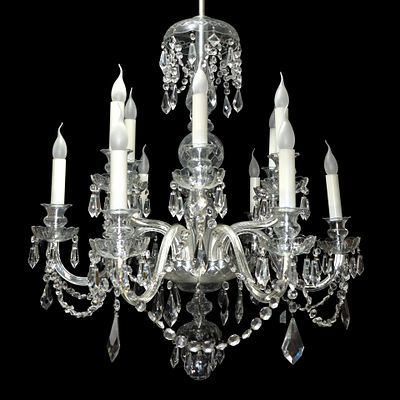 Lampadario in vetro di Boemia con brindoli - Lampadario in vetro di Boemia con brindoli h cm 120X83X12