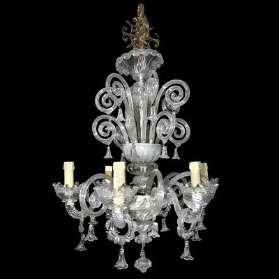 Lampadario a 6 luci IN VETRO DI MURANO CAREZZONICO BIANCO A 6 luci - Lampadario a 6 luci IN VETRO 