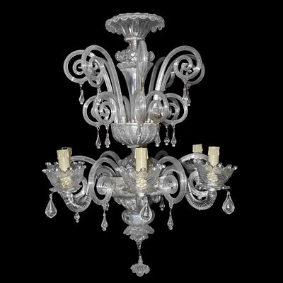 LAMPADARIO A 6 LUCI IN VETRO DI MURANO CAREZZONICO BIANCO A 6 LUC - LAMPADARIO A 6 LUCI IN VETRO 