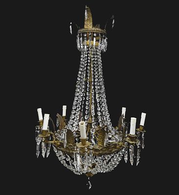 Lampadario otto luci, 19th century - Lampadario otto luci, 19th century h cm 125 Struttura dorata 