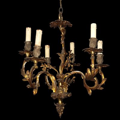 Lampadario a 6 luci, struttura in ottone dorato., Late 19th century. - Lampadario a 6 luci 