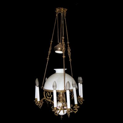 Sospensione a petrolio a 10 luci, 19th century - Sospensione a petrolio a 10 luci, 19th century Cm 