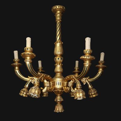 Lampadario in legno dorato - Lampadario in legno dorato h cm 92X83