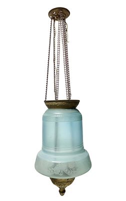 Lume in ottone e vetro di murano di colore azzurro bulinato , Early 20th century - Lume in ottone 