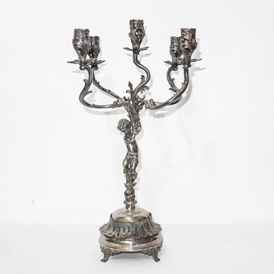 Argento Enrico Goretta Alessandria - Candelabro a 5 fiamme in argento 800, Alexandria, 1950s Gr 