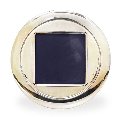 Cornice portafoto rotonda in lamina d'argento con vano portafoto quadrato diametro cm 11,5 vano 