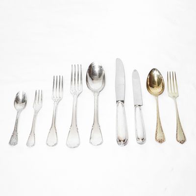 Servizi di posate vari in argento 800 gr 3.260 totale gr 3.500 (10% peso coltellicoltelli) 