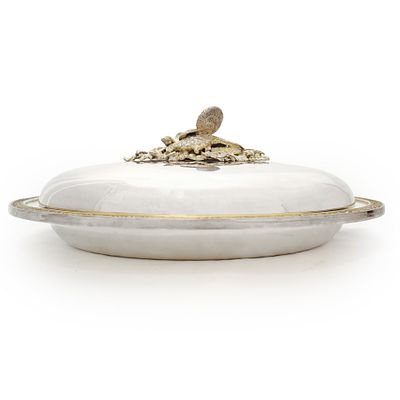 Argenteria Stefani (Bologna primi del '900) - Legumiera in sheffield con presa con cacciagione 