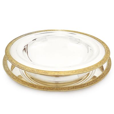 Argenteria Stefani (Bologna primi del '900) - Centrotavola silverplated con bordo dorato e 