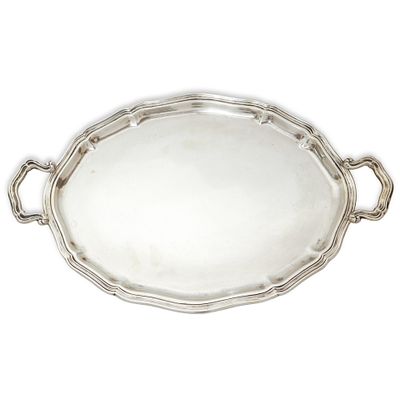 Vassoio ovale in argento 800 con prese gr. 1150 cm 51 Punzone 800