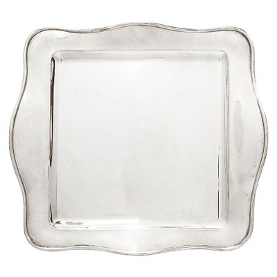 Vassoio quadrato con bordo smerlato in argento 800 gr.874 Punzone 800