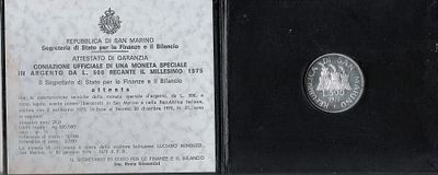 Coniazione ufficiale di una moneta speciale in argento da L.500 recante il millesimo 1975, 1975 - C 
