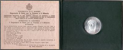 Coniazione Ufficiale di una monete speciale in argento a corso legale da L.1000 Millesimo 1977 commemorativa del VI centenario della nascita di Filippo Brunelleschi, 1977