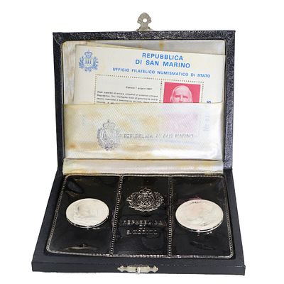 Dittico di monete d'argento a corso legale commemorative del 1&deg; centenario della morte di Giuseppe Garibaldi, 1982