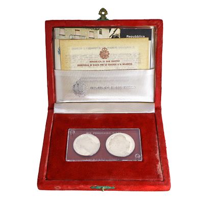 Dittico di monete d'argento a corso legale commemorative del 1&deg; centenario della morte di Giuseppe Garibaldi, 1982