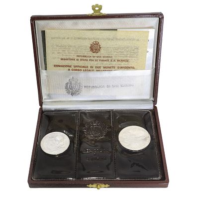 Dittico di monete d'argento a corso legale celebrative del V centenario della nascita di Raffaello Sanzio, 1983