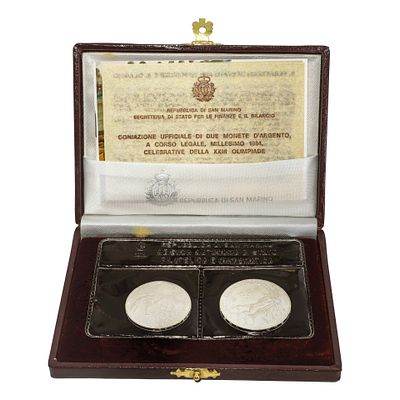 Dittico di monete d'argento in corso legale della XXIII olimpiade , 1984 - Dittico di monete 