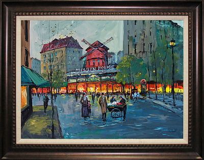 Moulin Rouge Hand Embellished canvas by Michael Schofield Paris 18 x 24 Approx. Image. Moulin 