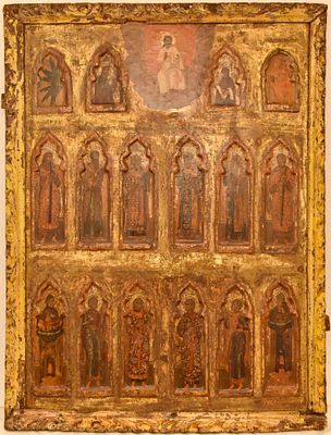 [Large. Rare]. Russian icon "Iconostasis". - Russia, 16-17th century. - 98,5x74,5 cm. Descripti 