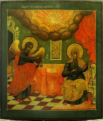 [Large]. Russian icon "Annunciation". - Russia, 18th century. - 53x46 cm. Description: Mixed 