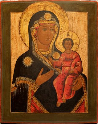 Russian icon "Our Lady of Smolensk". - Russia, 18-19th century. - 48x39 cm. Description: Temper 