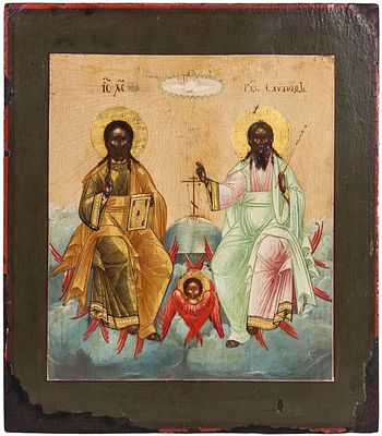 Russian icon "Trinity of the New Testament". - Russia, early 19th cent. - 31x26,8 cm. Descripti 