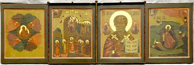 [Large. Rare]. [Russian]. 4-panel folding icon [skladen] "Our Lady of the Burning Bush. 