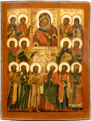 [Large]. Russian icon "Veneration of the icon of Vladimirskaya Mother of God". - Russia, 19th 