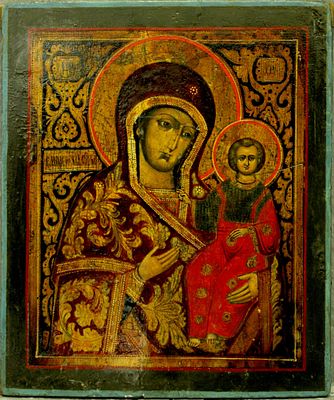 Russian icon "Our Lady of Smolensk". - Russia, 19th century. - 40x34 cm. Description: Tempera 