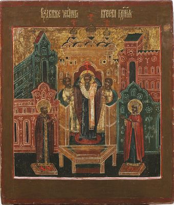 [Large]. Russian icon "Elevation of the True and Life Giving Cross". - Russia, 17th century. - 