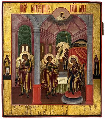 Russian icon "Annunciation". - Russia, 17th century. - 55x45 cm. Description: Tempera on wood; 